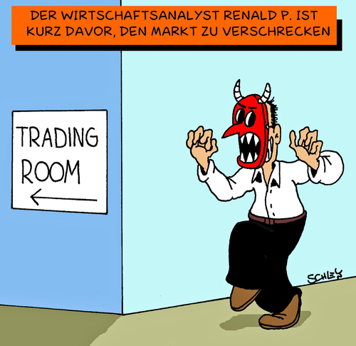 Cartoon: Verschreckte Märkte (medium) by Karsten Schley tagged aktien,märkte,aktienmärkte,aktienindex,investitionen,investoren,kleinanleger,bullenmarkt,bärenmarkt,baisse,hausse,aufschwung,wachstum,aktien,märkte,aktienmärkte,aktienindex,investitionen,investoren,kleinanleger,bullenmarkt,baisse,bärenmarkt,börse