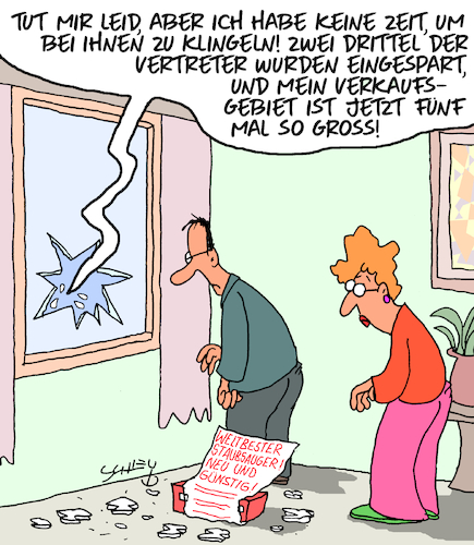 Cartoon: Vertreter (medium) by Karsten Schley tagged vertriebsaußendienst,verkäufer,umsätze,jobs,personalkürzungen,einsparungen,business,wirtschaft,vertriebsaußendienst,verkäufer,umsätze,jobs,personalkürzungen,einsparungen,business,wirtschaft