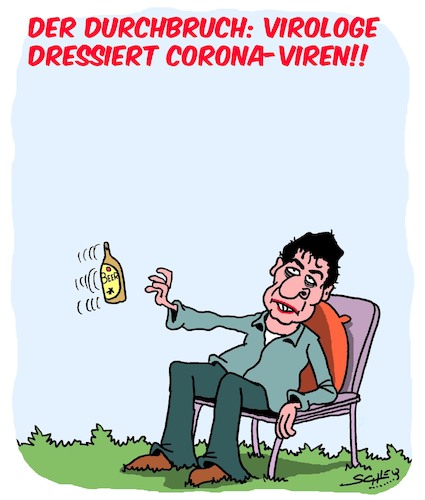 Cartoon: Virologe erzielt Durchbruch! (medium) by Karsten Schley tagged coronavirus,virologie,professor,drosten,gesundheit,forschung,wissenschaft,gesellschaft,coronavirus,virologie,professor,drosten,gesundheit,forschung,wissenschaft,gesellschaft