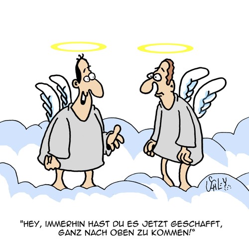 Cartoon: Voll die Karriere (medium) by Karsten Schley tagged himmel,religion,karriere,aufstieg,gesellschaft,christentum,leben,tod,himmel,religion,karriere,aufstieg,gesellschaft,christentum,leben,tod