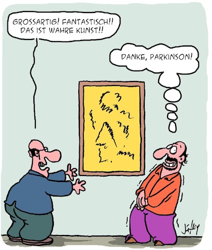 Cartoon: Wahre Kunst (medium) by Karsten Schley tagged kunst,künstler,krankheiten,gesundheit,parkinson,arbeit,wirtschaft,gesellschaft,kunst,künstler,krankheiten,gesundheit,parkinson,arbeit,wirtschaft,gesellschaft