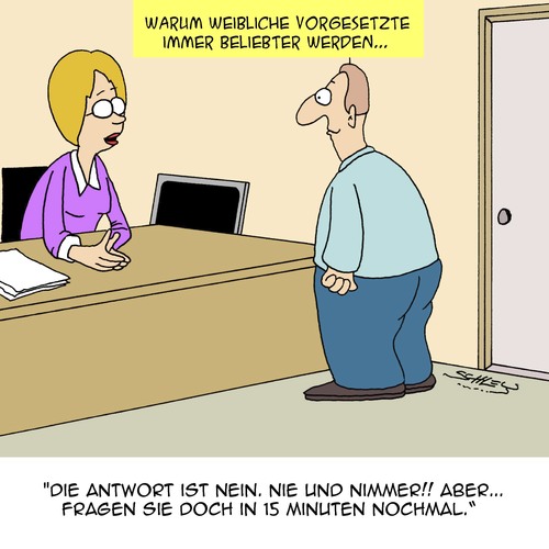 Cartoon: Weibliche Vorgesetzte... (medium) by Karsten Schley tagged arbeitgeber,arbeitnehmer,vorgesetzte,frauen,männer,karriere,quotenfrauen,business,wirtschaft,aufstieg,arbeitgeber,arbeitnehmer,vorgesetzte,frauen,männer,karriere,quotenfrauen,business,wirtschaft,aufstieg