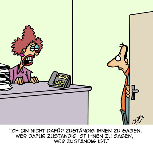 Cartoon: Wer? (medium) by Karsten Schley tagged öffentlicher,dienst,beamte,verwaltung,angestellte,ämter,steuerzahler,zuständigkeiten,bürokratie,öffentlicher,dienst,beamte,verwaltung,angestellte,ämter,steuerzahler,zuständigkeiten,bürokratie