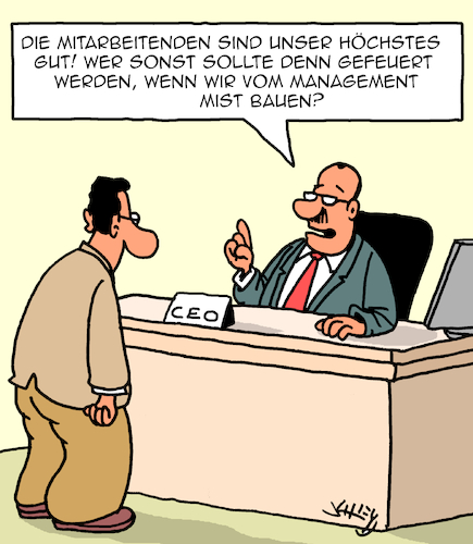 Cartoon: Wer sonst? (medium) by Karsten Schley tagged wirtschaft,karriere,business,verantwortung,ethik,mitarbeitende,entlassungen,gesellschaft,wirtschaft,karriere,business,verantwortung,ethik,mitarbeitende,entlassungen,gesellschaft