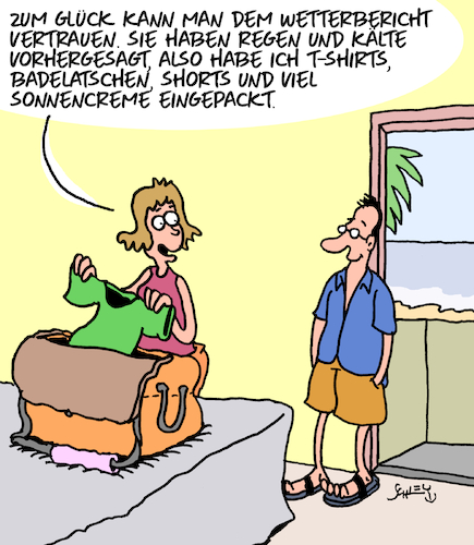 Cartoon: Wetterbericht (medium) by Karsten Schley tagged wetter,wetterbericht,wettervorhersage,kleidung,urlaub,reisen,wissenschaft,fake,medien,glaubwürdigkeit,gesellschaft,wetter,wetterbericht,wettervorhersage,kleidung,urlaub,reisen,wissenschaft,fake,medien,glaubwürdigkeit,gesellschaft