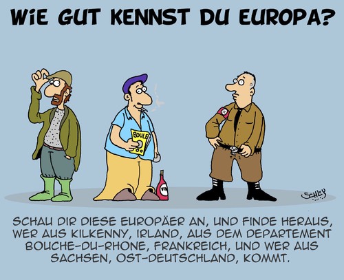 Cartoon: Wie gut kennst du Europa? (medium) by Karsten Schley tagged europa,demokratie,rassismus,ostdeutschland,flüchtlinge,nazis,rechtsextremismus,bildung,einwanderung,krieg,terror,politik,innenpolitik,europa,demokratie,rassismus,ostdeutschland,flüchtlinge,nazis,rechtsextremismus,bildung,einwanderung,krieg,terror,politik,innenpolitik