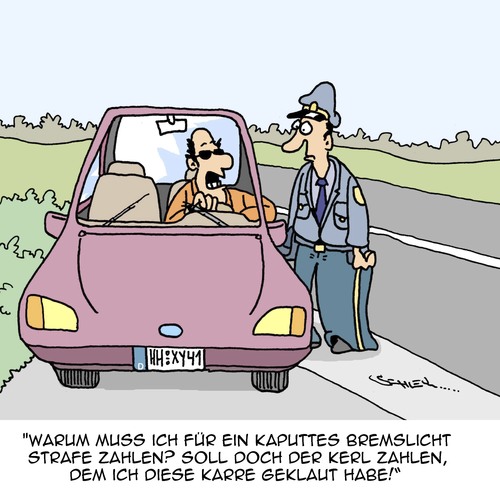 Cartoon: Wieso denn ICH?? (medium) by Karsten Schley tagged autos,verkehr,kriminalität,polizei,verkehrskontrolle,diebstahl,autodiebstahl,verbrechen,autos,verkehr,kriminalität,polizei,verkehrskontrolle,diebstahl,autodiebstahl,verbrechen