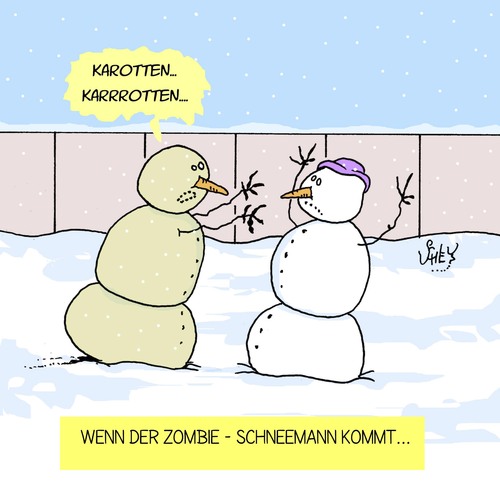 Cartoon: Winter ist grausam (medium) by Karsten Schley tagged wetter,klima,kälte,schnee,natur,jahreszeiten,schneemänner,zombies,wetter,klima,kälte,schnee,natur,jahreszeiten,schneemänner,zombies