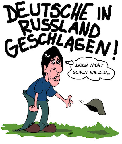 Cartoon: WM - Deutschland raus (medium) by Karsten Schley tagged fussball,deutschland,russland,geschichte,fifa,verloren,weltmeisterschaft,sport,löw,gesellschaft,fussball,deutschland,russland,geschichte,fifa,verloren,weltmeisterschaft,sport,löw,gesellschaft