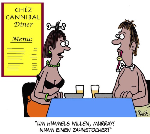 Cartoon: Zahnpflege (medium) by Karsten Schley tagged essen,ernährung,restaurants,gastronomie,männer,frauen,nahrungsmittel,wirtschaft,essen,ernährung,restaurants,gastronomie,männer,frauen,nahrungsmittel,wirtschaft