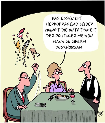 Cartoon: Ziviler Ungehorsam (medium) by Karsten Schley tagged klima,ungehorsam,widerstand,restaurants,gastronomie,umwelt,politik,politiker,klima,ungehorsam,widerstand,restaurants,gastronomie,umwelt,politik,politiker