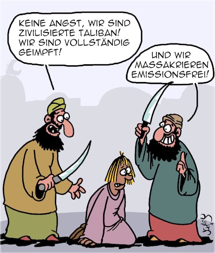 Cartoon: Zivilisierte Taliban (medium) by Karsten Schley tagged taliban,zivilisation,frauen,gendern,impfungen,gesellschaft,religion,taliban,zivilisation,frauen,gendern,impfungen,gesellschaft,religion