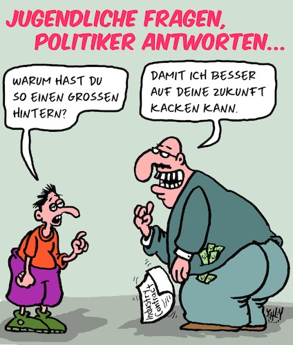 Cartoon: Zukunft... (medium) by Karsten Schley tagged jugend,politiker,zukunft,natur,klima,umwelt,verantwortung,maßnahmen,gesetze,jugend,politiker,zukunft,natur,klima,umwelt,verantwortung,maßnahmen,gesetze