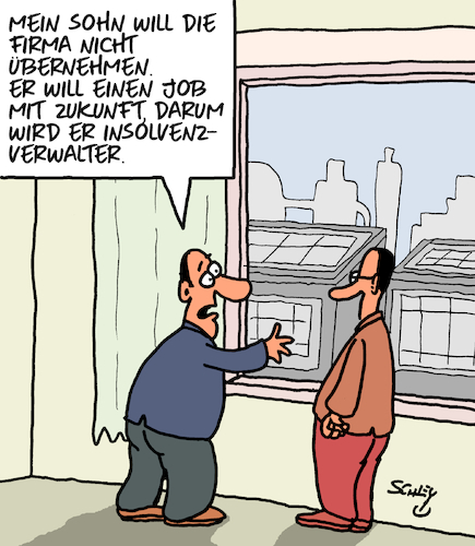 Cartoon: Zukunft (medium) by Karsten Schley tagged wirtschaft,erben,familie,übernahme,jobs,jobsicherheit,zukunft,insolvenz,väter,söhne,gesellschaft,wirtschaft,erben,familie,übernahme,jobs,jobsicherheit,zukunft,insolvenz,väter,söhne,gesellschaft