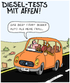 Cartoon: Diesel-Test (small) by Karsten Schley tagged autohersteller,diesel,tierversuche,umwelt,abgase,abgeasskandal,schadstoffe,autofahren,wirtschaft,ethik,business,umsatz,industrie