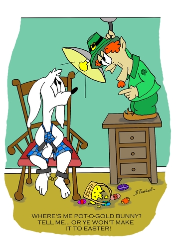 Cartoon: Easter Bunny Kidnapping (medium) by Brian Ponshock tagged easter,easterbunny,leprechaun