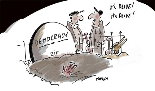 Cartoon: Democracy (medium) by John Meaney tagged frave,dig,tombstone,fences,hand