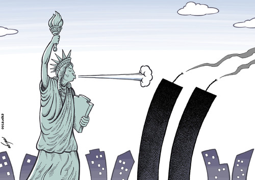 Cartoon: 11 years of 9-11 (medium) by rodrigo tagged september,11th,11,usa,terrorism,attacks,wtc,new,york,liberty,al,qaeda