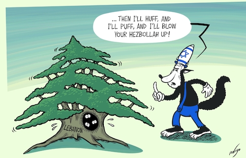 Cartoon: Big Bad War (medium) by rodrigo tagged lebanon,israel,airstrikes,war,offensive,military,primeminister,benjaminnetanyahu,killed,deathtoll,people,hezbollah,terror,international,politics,middleeast,netanyahu,lebanon,israel,airstrikes,war,offensive,military,primeminister,benjaminnetanyahu,killed,deathtoll,people,hezbollah,terror,international,politics,middleeast,netanyahu