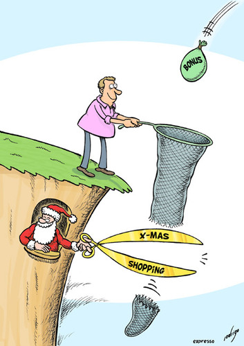 Cartoon: Christmas shopping (medium) by rodrigo tagged christmas,xmas,shopping,bonus,13th,salary,pay,economy,consumer,present