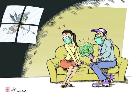 Cartoon: Coronavalentine (medium) by rodrigo tagged wuhan,coronavirus,health,china,world,global,virus,pandemic,epidemic,masks,valentines,day