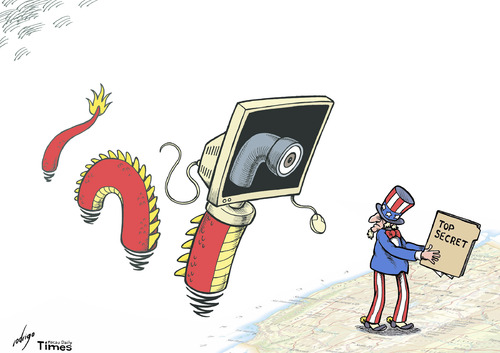 Cartoon: Cyber-cold war (medium) by rodrigo tagged china,us,usa,united,states,cyber,espionage,secret,services,spy,military,security,cold,war