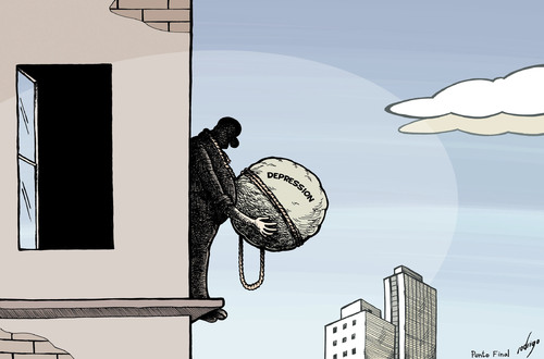 Cartoon: Depression and suicide (medium) by rodrigo tagged depression,suicide,death,psychology,mental,disease,society