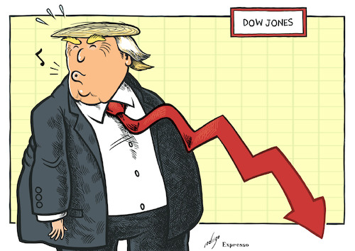 Cartoon: Down Jones (medium) by rodrigo tagged trump,twitter,remark,dow,jones,markets,wall,street,stock,market