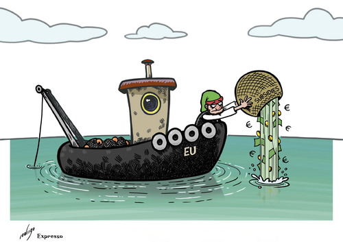 Cartoon: Fishing subsidies (medium) by rodrigo tagged fishing,subsidies,eu,europe,european,union,economy,fisheries