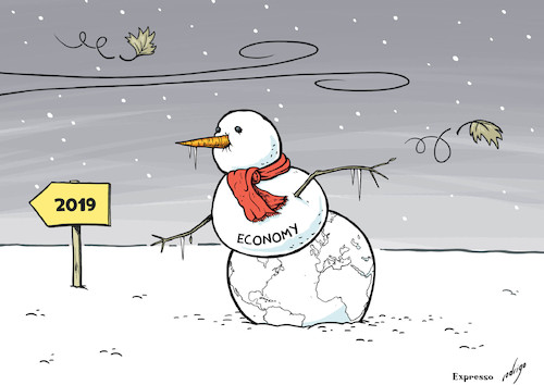 Cartoon: Happy New Freeze (medium) by rodrigo tagged world,global,economy,slowdown,trade,commerce,war,us,china,eu