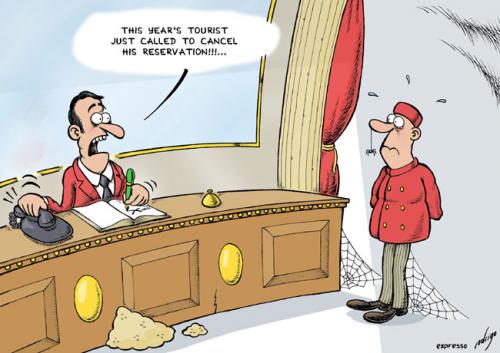 Cartoon: Hotel crisis (medium) by rodrigo tagged crisis,money,europe,eu,economy,euro,financial,hotel,restaurant,tourism