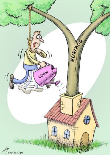 Cartoon: House paying struggle (medium) by rodrigo tagged euribor,credit,loan,housing,bank,eu,europe,crisis,money,economy,society