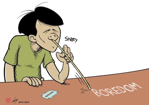 Cartoon: Narcotainment (medium) by rodrigo tagged drugs,youth,school,education,society,narcotics,cocaine,vice,boredom,entertainment,health,students,teachers,economy