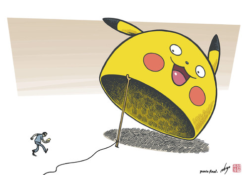 Cartoon: Pokemon Go addiction (medium) by rodrigo tagged pokemon,go,addiction,technology,society,mobile,phone,smartphone,app,game