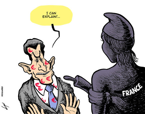 Cartoon: Sarkozy and the scandal (medium) by rodrigo tagged nicolas,sarkozy,france,loreal,money,corruption,party,scandal,controversy,politics,president