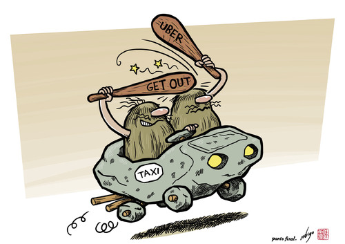 Cartoon: Taxiolithic (medium) by rodrigo tagged uber,taxi,cab,transport,technology,app,smartphone,stone,age