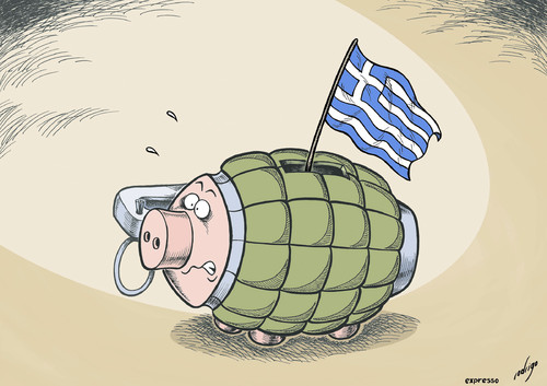 Cartoon: The Explosive Debt of Greece (medium) by rodrigo tagged greece,crisis,debt,europe,eu,riots,athens,protest,police,violence