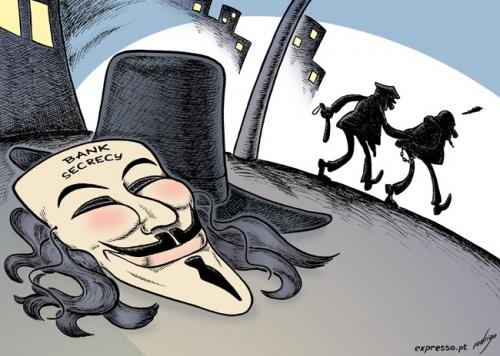 Cartoon: The mask of corruption (medium) by rodrigo tagged corruption,bank,secrecy,offshore,financial,crime,politics
