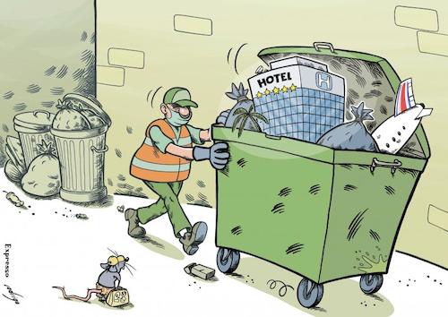Cartoon: Travelitter (medium) by rodrigo tagged travel,tourism,hotels,airline,trash,garbage,coronavirus,covid19,crisis,pandemic