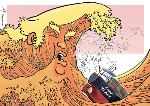 Cartoon: Trumpsunami (medium) by rodrigo tagged donald,trump,free,trade,tpp,nafta,united,states,america,us,usa,commerce,economy,world