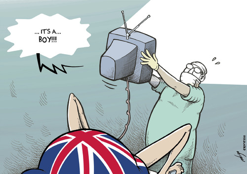 Cartoon: UK media baby (medium) by rodrigo tagged uk,baby,prince,william,kate,middleton,media,news,coverage,royal,family