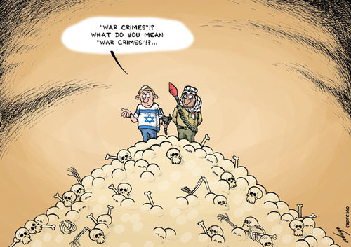 Cartoon: War crimes in Gaza (medium) by rodrigo tagged israel,hamas,palestine,gaza,strip,west,bank,war,crime,terrorist,attack