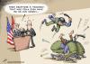 Cartoon: Bush and the flying shoes (small) by rodrigo tagged bush,shoes,iraqui,iraq,journalist,muntazer,al,zaidi,usa,us,army,war,international,politics