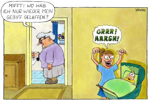 Cartoon: Gebiff (medium) by Yavou tagged zähne,gebiss,oma,rentner,die,dritten,baby,kinder,vergesslichkeit,zähne,gebiss,oma,rentner,die,dritten,baby,kinder,vergesslichkeit