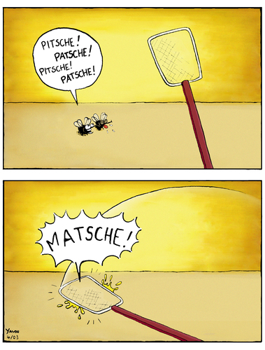 Cartoon: Pitsche! Patsche! (medium) by Yavou tagged tiere,insekten,patsche,pitsche,yavou,cartoon,kartunz,fliegenklatsche,fliegen,fliegen,fliegenklatsche,fliege,insekten