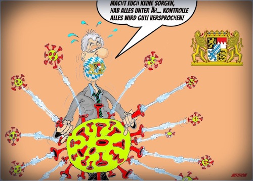 Cartoon: Vertrauen ist gut Kontrolle ist (medium) by Mittitom tagged corona,bayern,ministerpräsident,ist
