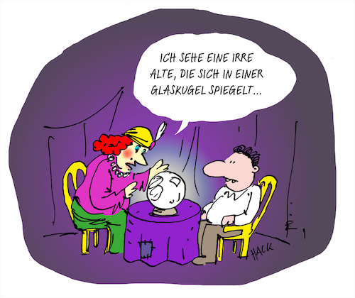 Cartoon: Irre Alte (medium) by ichglaubeshackt tagged wahrsagerin,irre,alte,glaskugel,zukunft