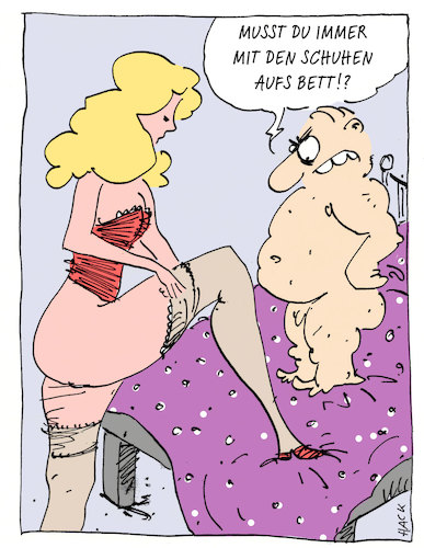 Cartoon: Schuhe aufs Bett (medium) by ichglaubeshackt tagged mann,frau,bett,schlafzimmer
