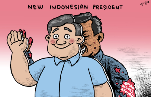 Cartoon: New Indonesian President (medium) by cartoonistzach tagged prabowo,indonesia,election,president,disinformation,deepfake,artificial,intellegence,prabowo,indonesia,election,president,disinformation,deepfake,artificial,intellegence
