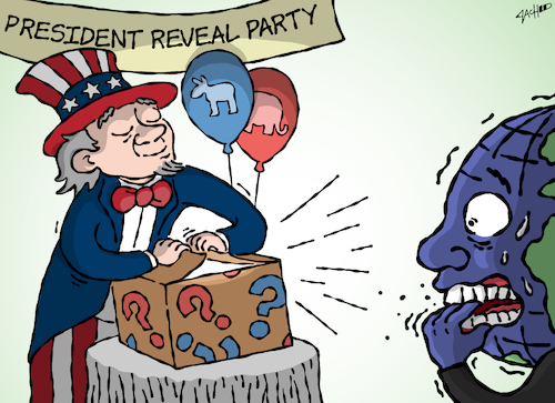 Cartoon: President Reveal Party (medium) by cartoonistzach tagged usa,election,trump,biden,republican,democratic,politics,elections,usa,election,trump,biden,republican,democratic,politics,elections